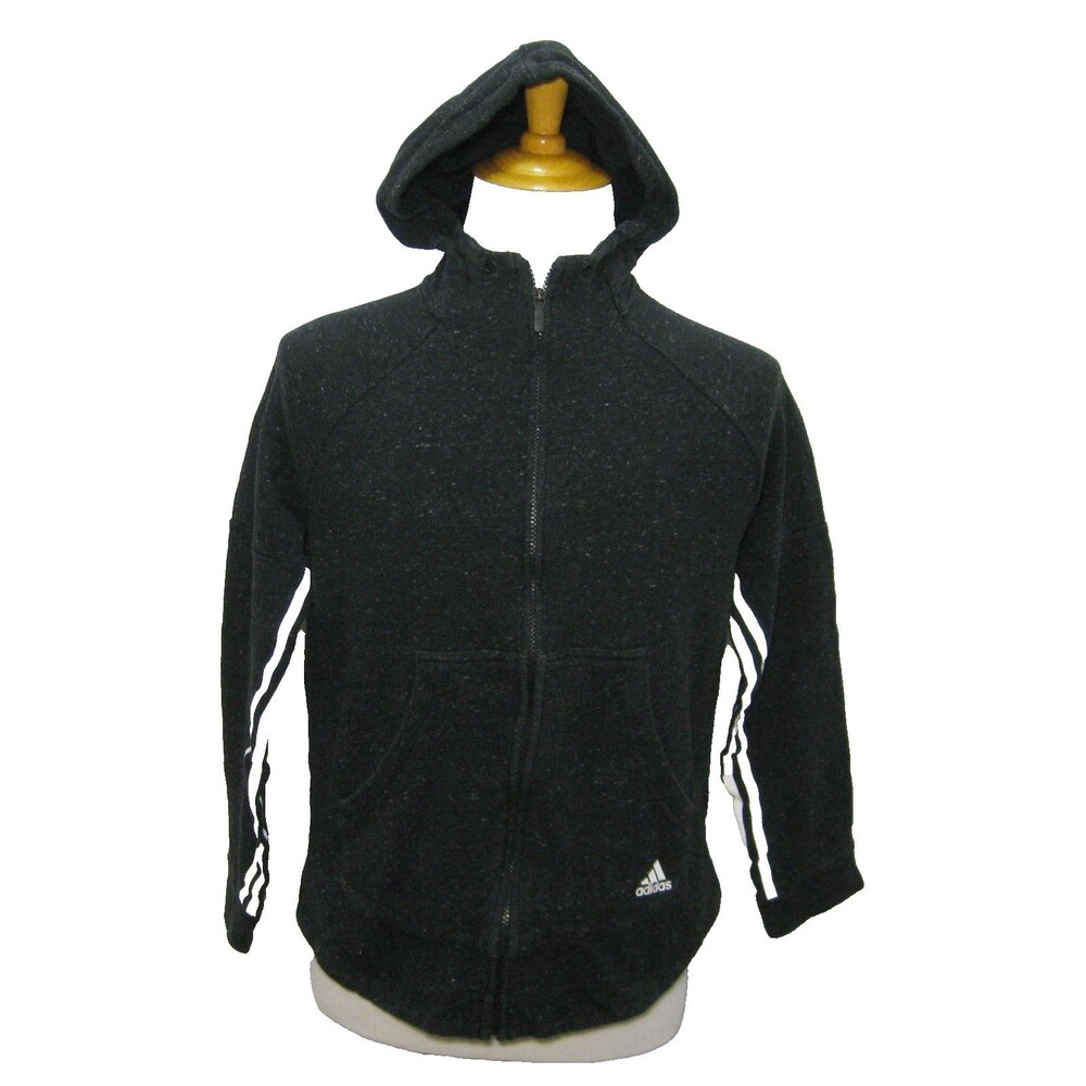Adidas Hoodie Boys Large Black Full Zipper Front Athletic Hooded Logo Sweatshirt